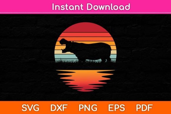Hippo Retro Sunset: Graphics for Crafts