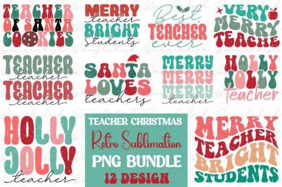 Retro Christmas Teacher Graphics for Crafts