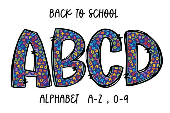 School Alphabet Doodle Letters Number Graphics for Crafts